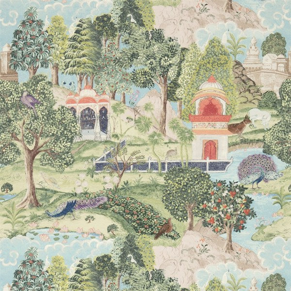 Zoffany Peacock Garden Green/Coral -tapetti