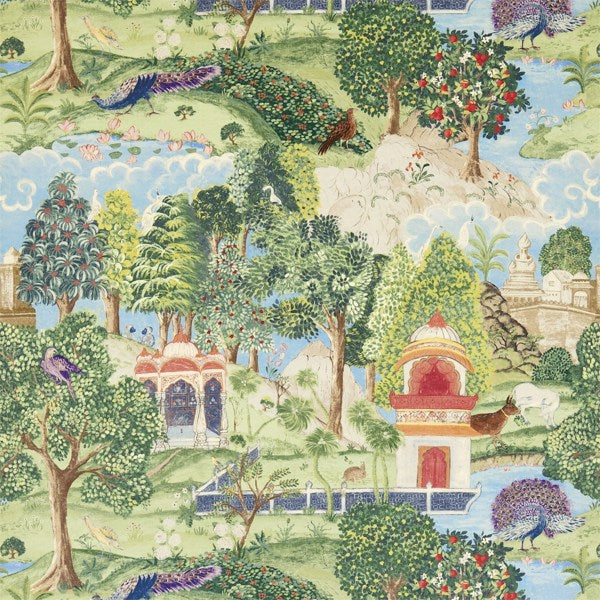 Zoffany Stof Peacock Garden Green/Coral