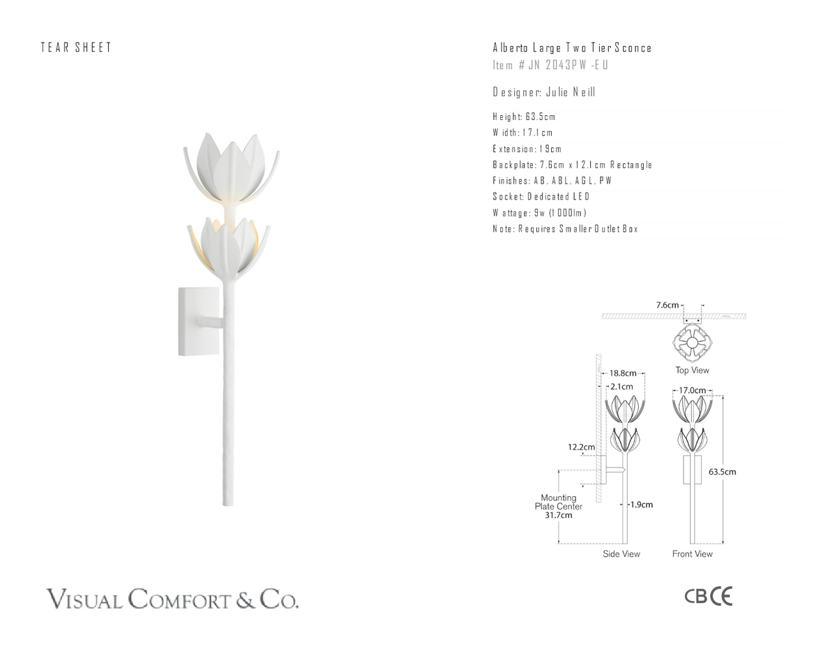 Alberto Large Two Tier Wandleuchte — Julie Neill for Visual Comfort & Co. Maßskizze