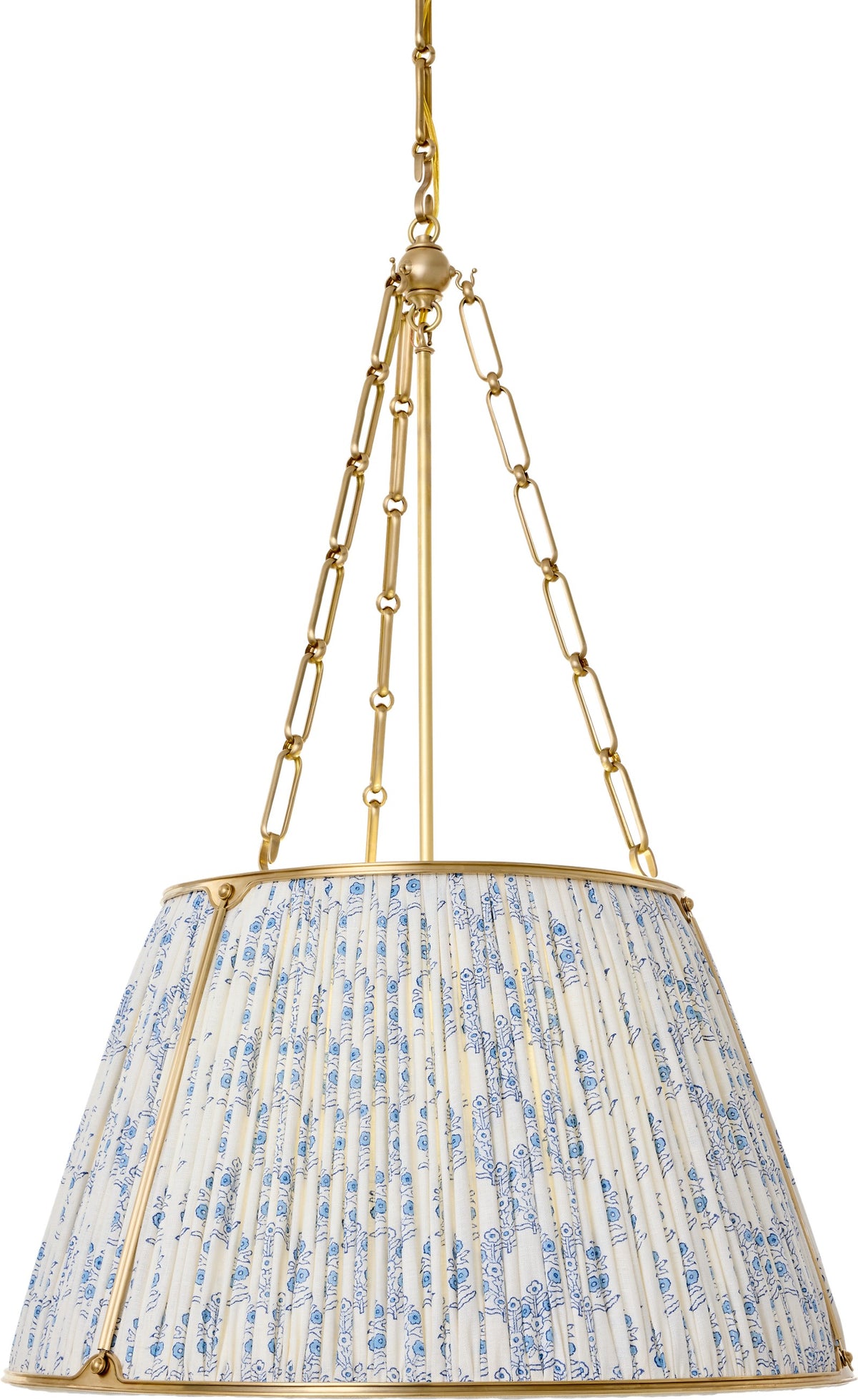 Allister 21" Taklampa — Schumacher for Visual Comfort & Co. — Hand-Rubbed Antique Brass with Schumacher Blue Aditi Pleated Shade detaljbild