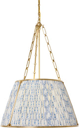 Allister 21" Taklampa — Schumacher for Visual Comfort & Co. — Hand-Rubbed Antique Brass with Schumacher Blue Aditi Pleated Shade detaljbild