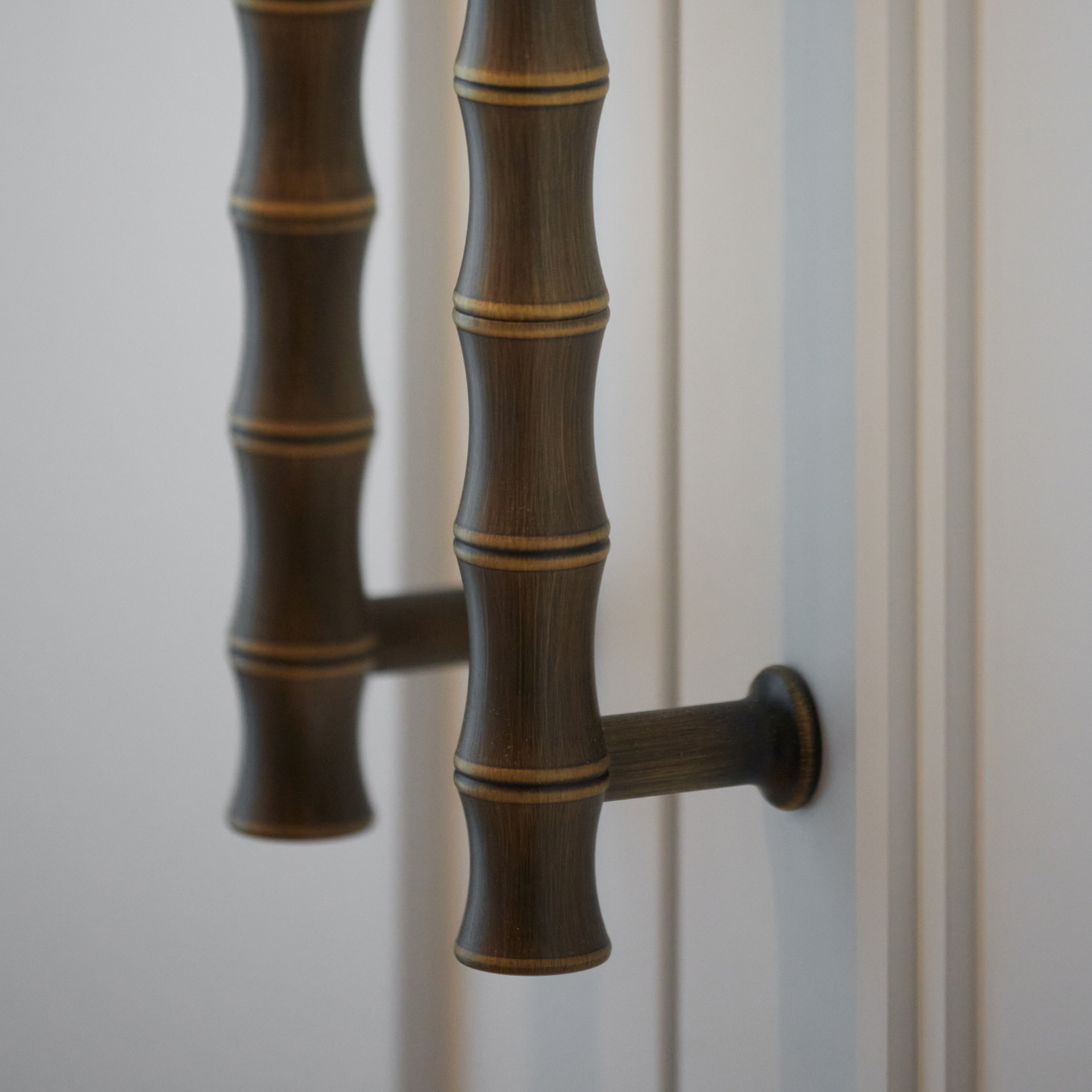 Grove Bamboo Cabinet Handle — Satin antique, satin lacquer. Design by Sophie Paterson Interiors.