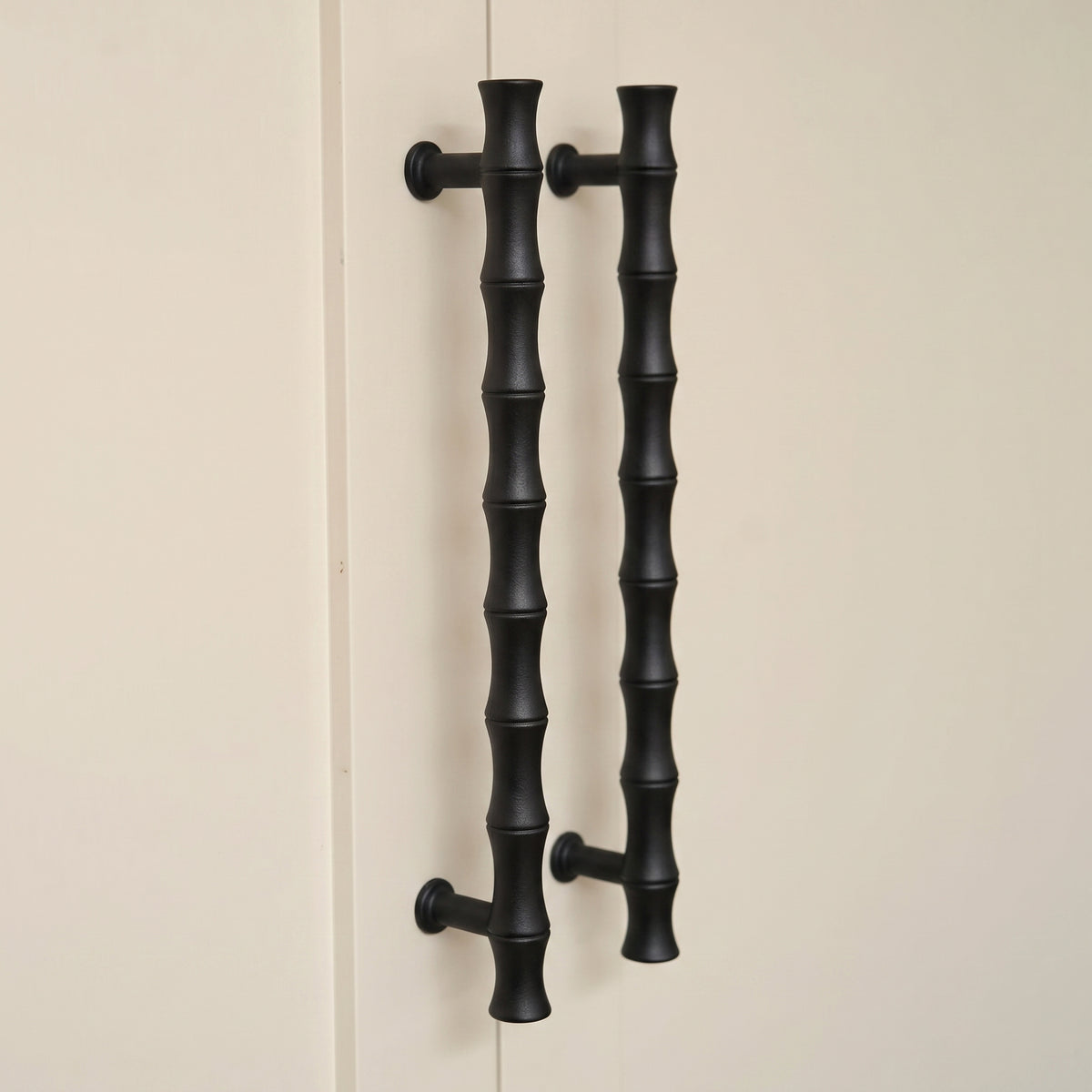 Grove Bamboo Cabinet Handle — room setting, Matt black lacquered