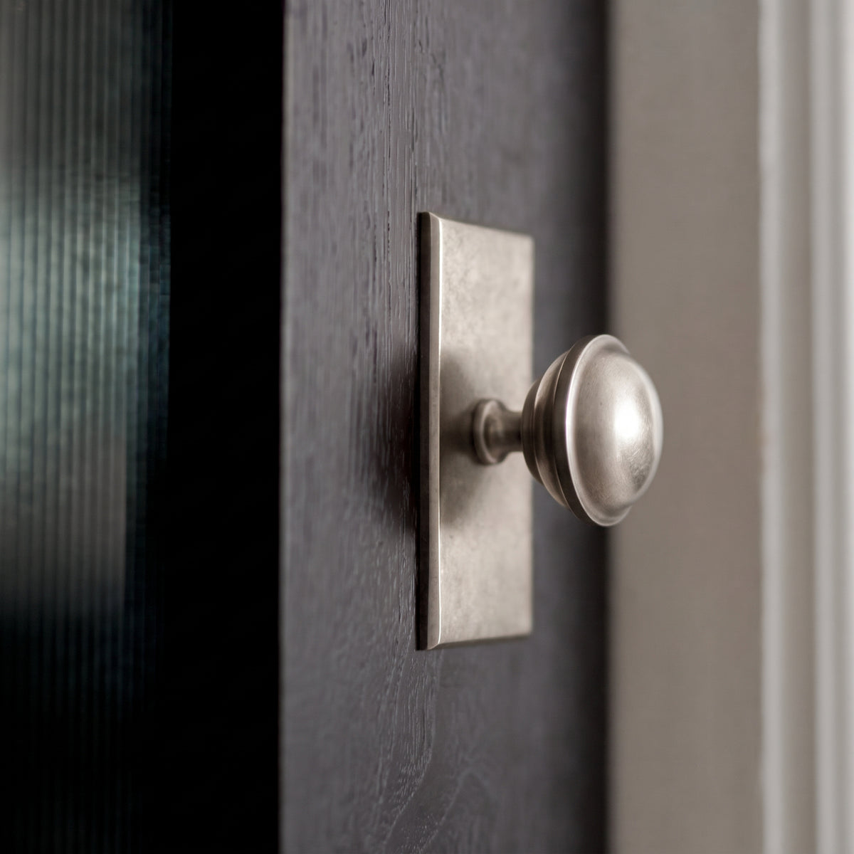 Queslett Cabinet Knob rectangular — room setting, Aged nickel
