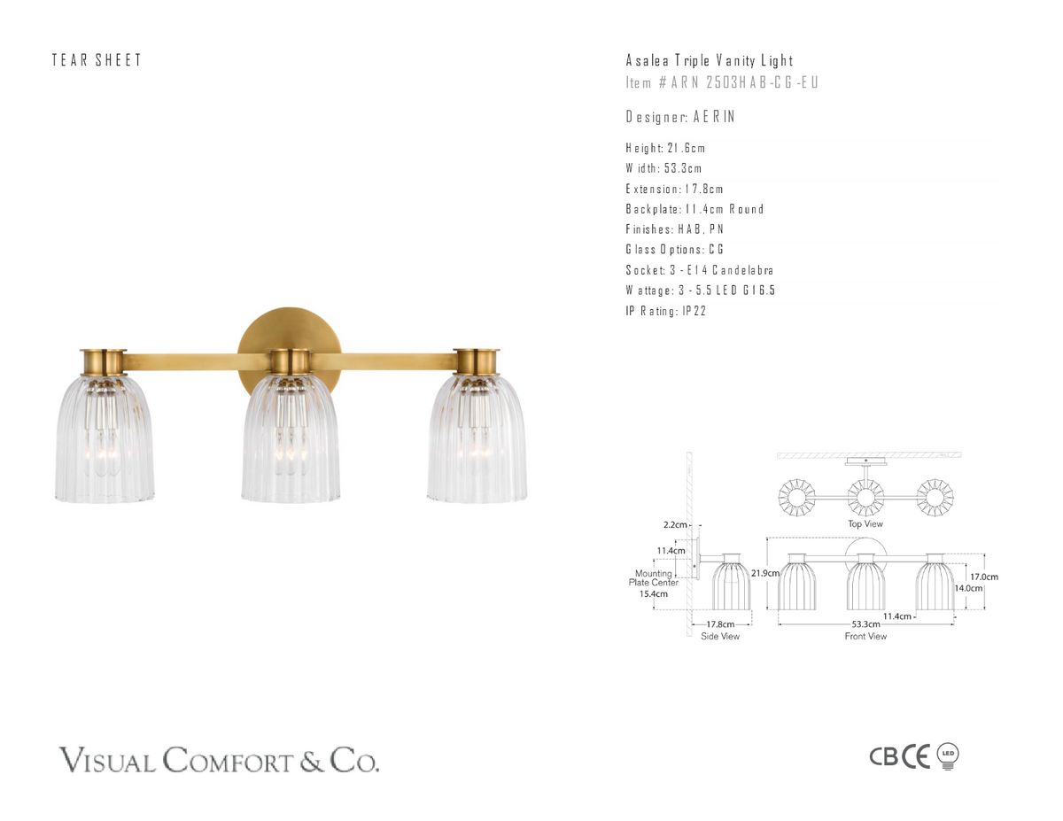 Asalea Triple Vanity Light Wall Light dimension drawing