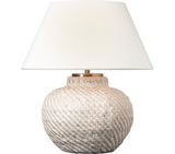 Avedon 12" Cordless Tafellamp — Marie Flanigan for Visual Comfort & Co. — Plaster White Rattan with Linen Shade