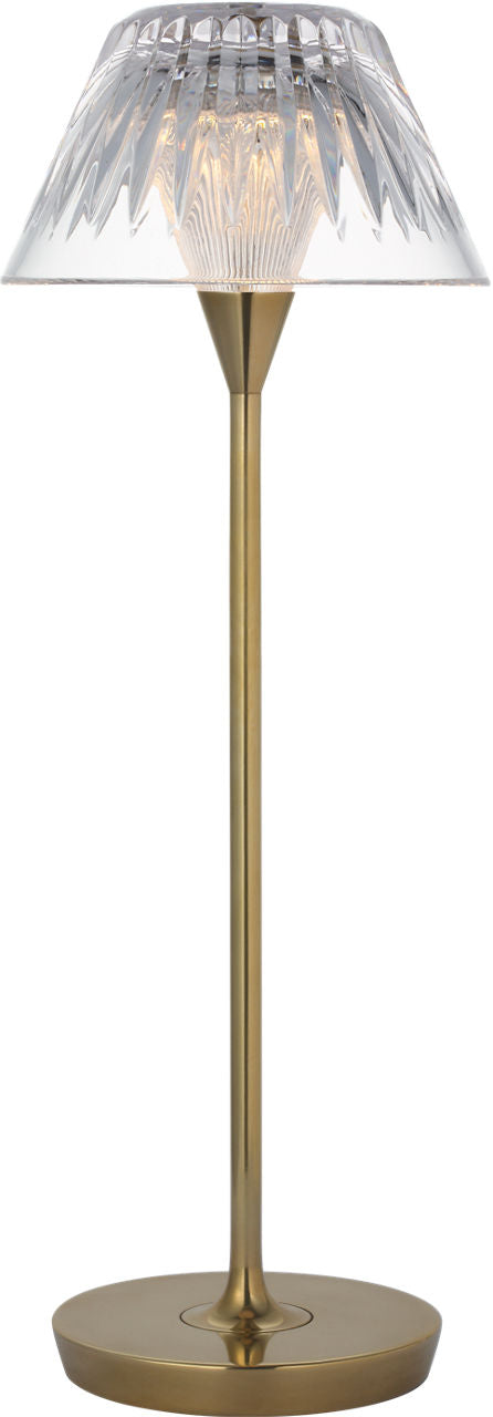 Blaze 16" Rechargeable Tafellamp — Waterford for Visual Comfort & Co. — Natural Brass with Clear Crystal