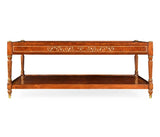 Burl and mother of pearl inlaid square coffee table