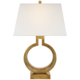 Ring Small – Anique Burnished Brass with Linen Shade -pöytävalaisin