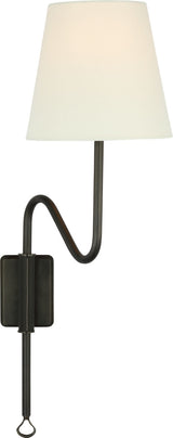 Griffin Wandlamp — Amber Lewis for Visual Comfort & Co. — Bronze and Chocolate Leather with Linen Shade
