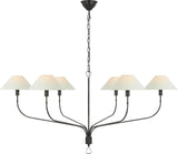 Griffin Extra Large Tail Kroonluchter — Amber Lewis for Visual Comfort & Co. — Bronze and Chocolate Leather with Linen Shades