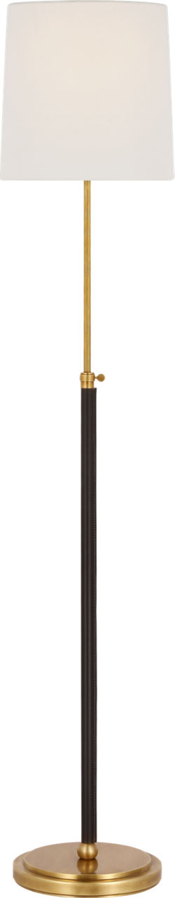 Bryant Wrapped Vloerlamp — Thomas O'Brien for Visual Comfort & Co. — Hand-Rubbed Antique Brass and Chocolate Leather with Linen Shade