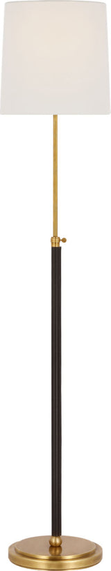 Bryant Wrapped Vloerlamp — Thomas O'Brien for Visual Comfort & Co. — Hand-Rubbed Antique Brass and Chocolate Leather with Linen Shade