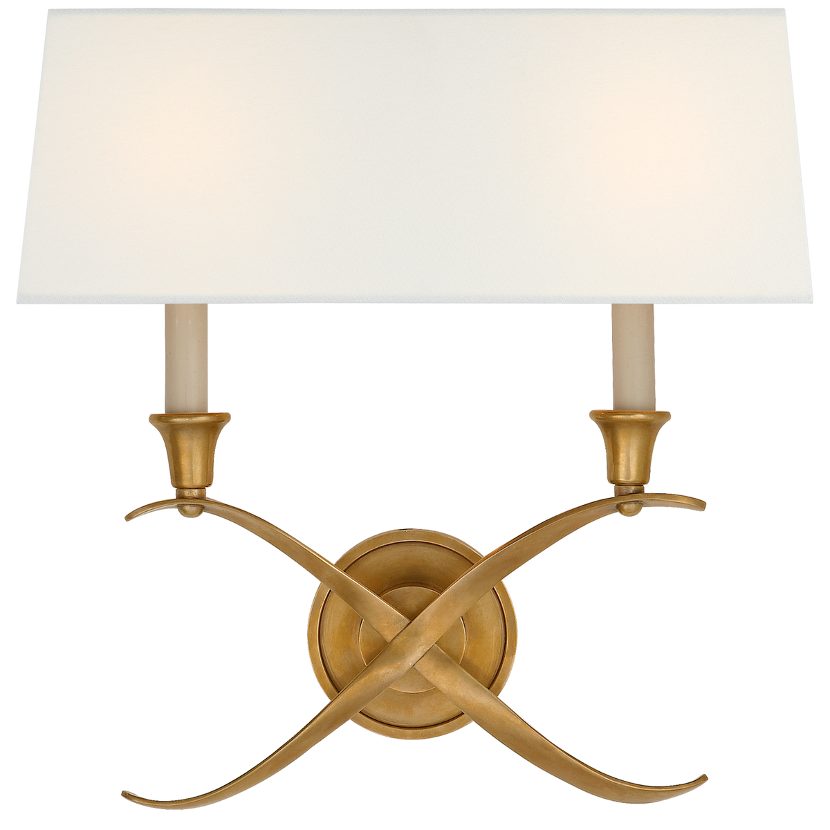 Cross Bouillotte Large Wall Light – Antique Burnished Brass With Linen Shade