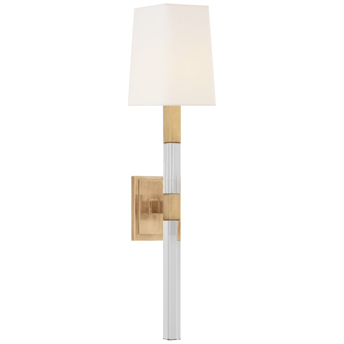 Reagan Wall Light Medium – Antique-Burnished Brass And Crystal With Linen Shade