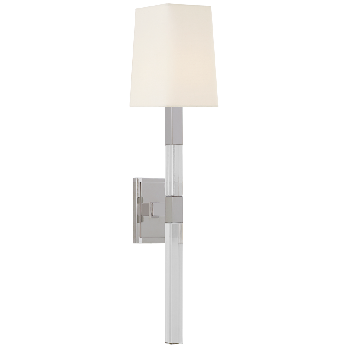 Reagan Wall Light Medium – Polished Nickel And Crystal With Linen Shade