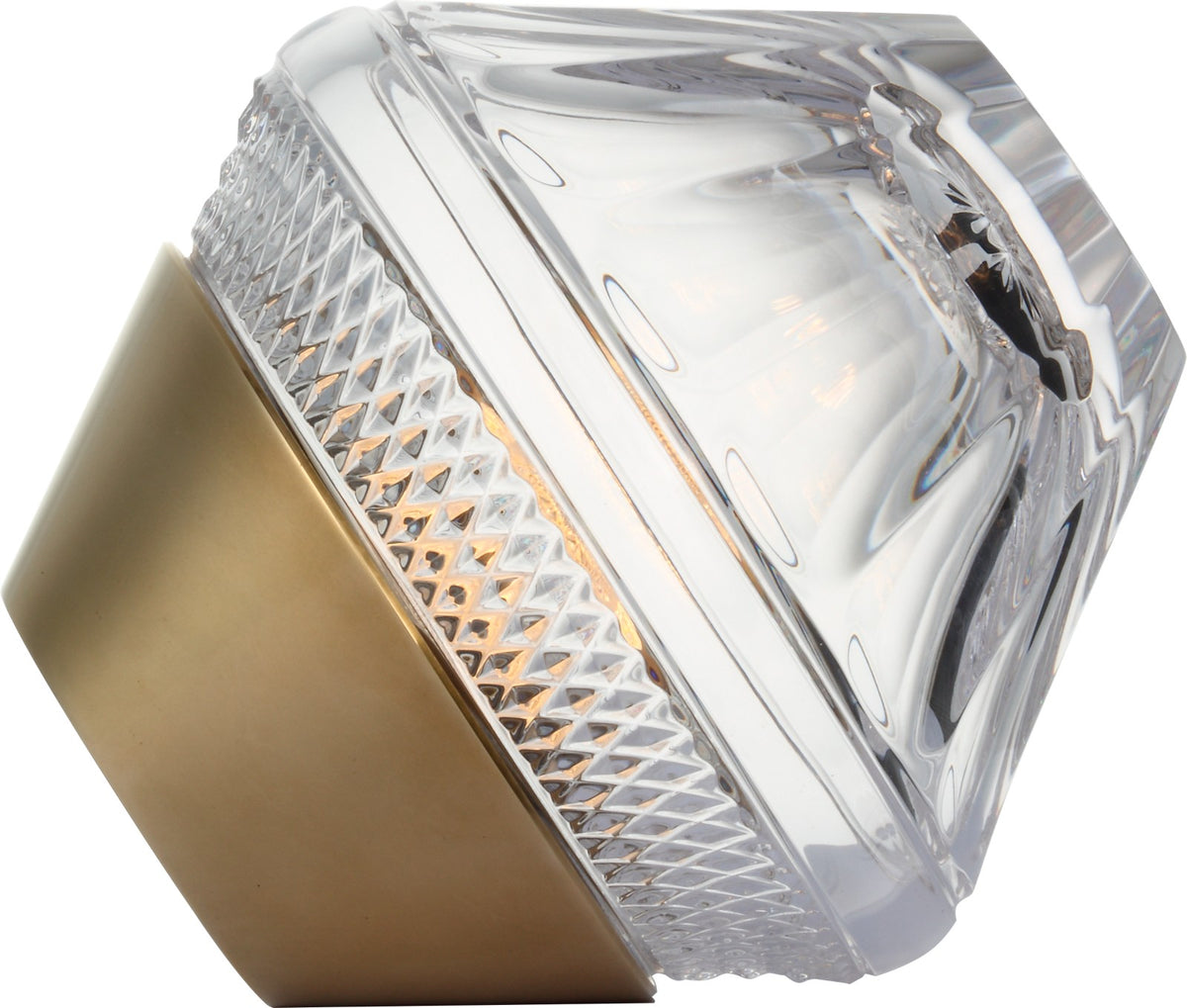 Copper Coast 5" Rechargeable Bordslampa — Waterford for Visual Comfort & Co. — Natural Brass with Clear Crystal detaljbild