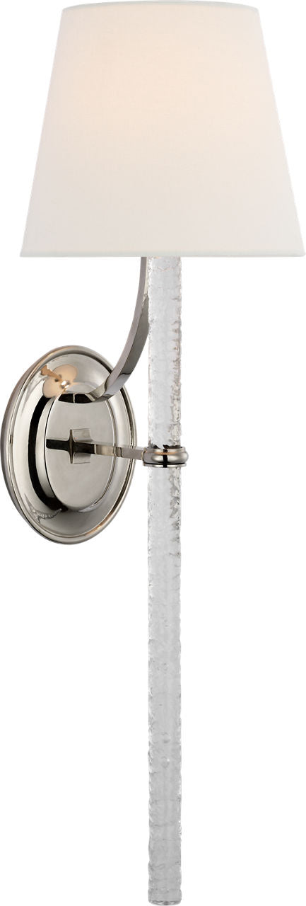 Abigail XL Vägglampa — Marie Flanigan for Visual Comfort & Co. — Polished Nickel and Clear Wavy Glass with Linen Shade detaljbild