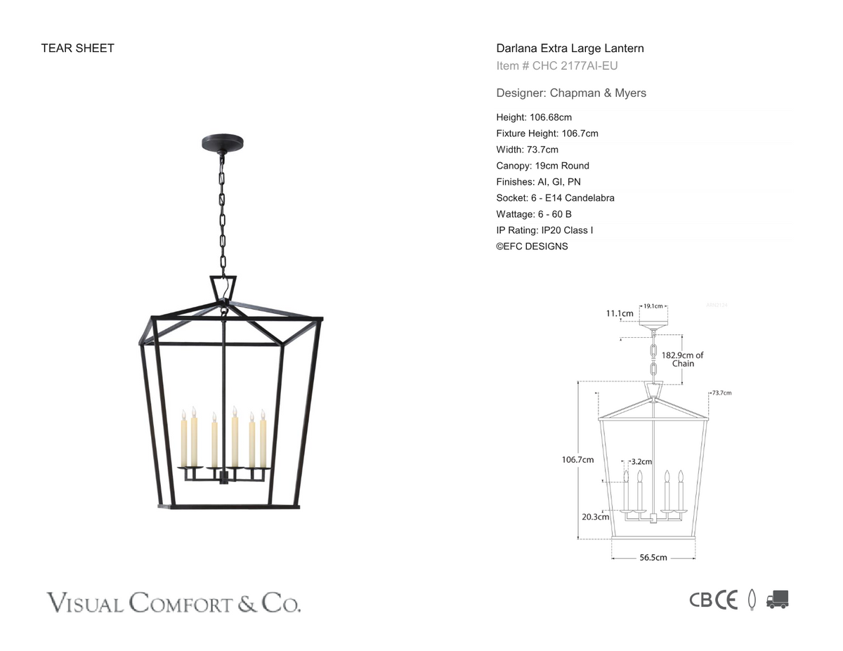 Darlana Extra Large Lantaarn — Chapman & Myers for Visual Comfort & Co. maatschets