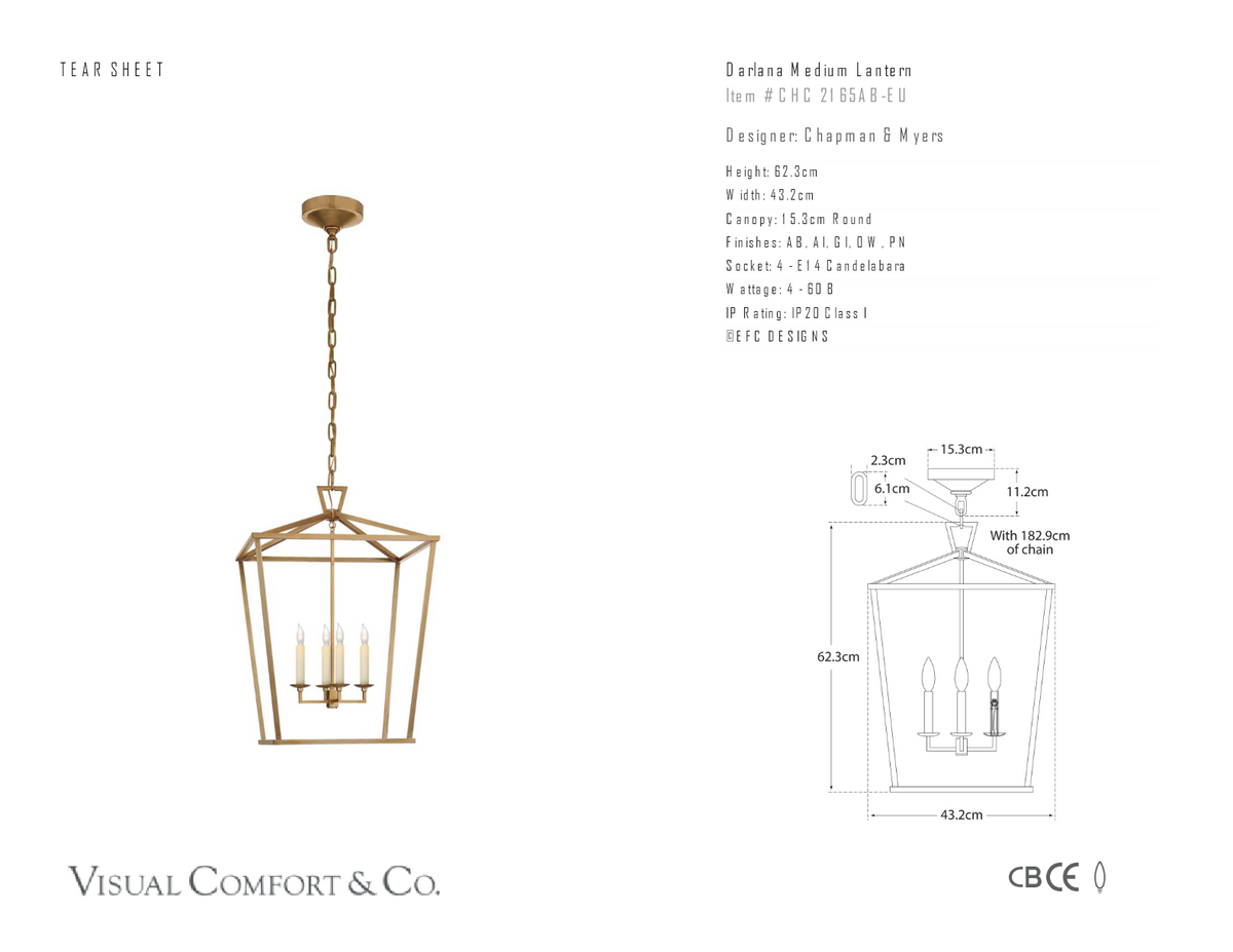 Darlana Medium Lantaarn — Chapman & Myers for Visual Comfort & Co. maatschets