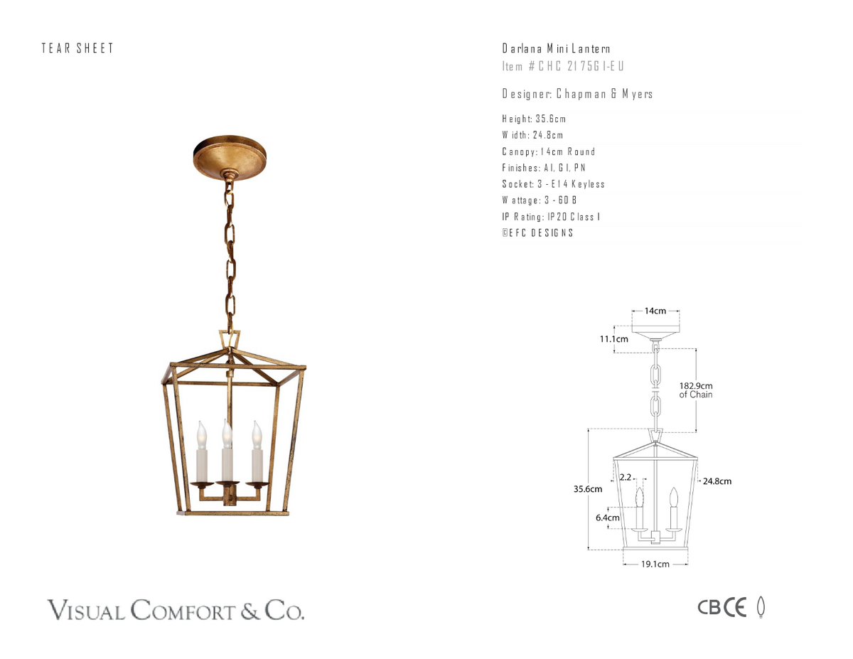 Darlana Mini Lantaarn — Chapman & Myers for Visual Comfort & Co. maatschets