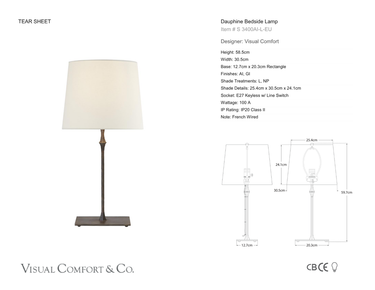 Dauphine Bedside Lamp Tafellamp — Visual Comfort maatschets