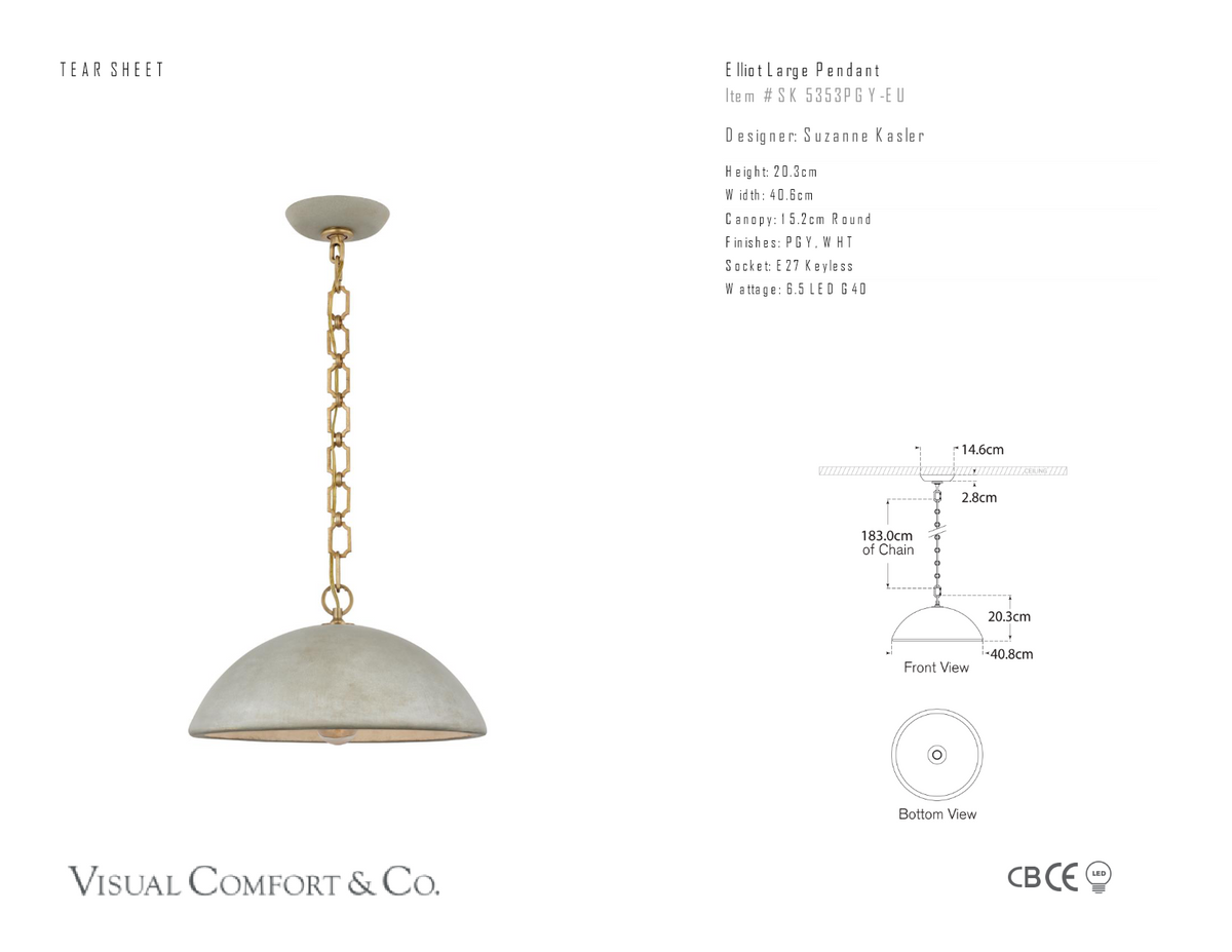 Elliot Large Hanglamp — Suzanne Kasler for Visual Comfort & Co. maatschets