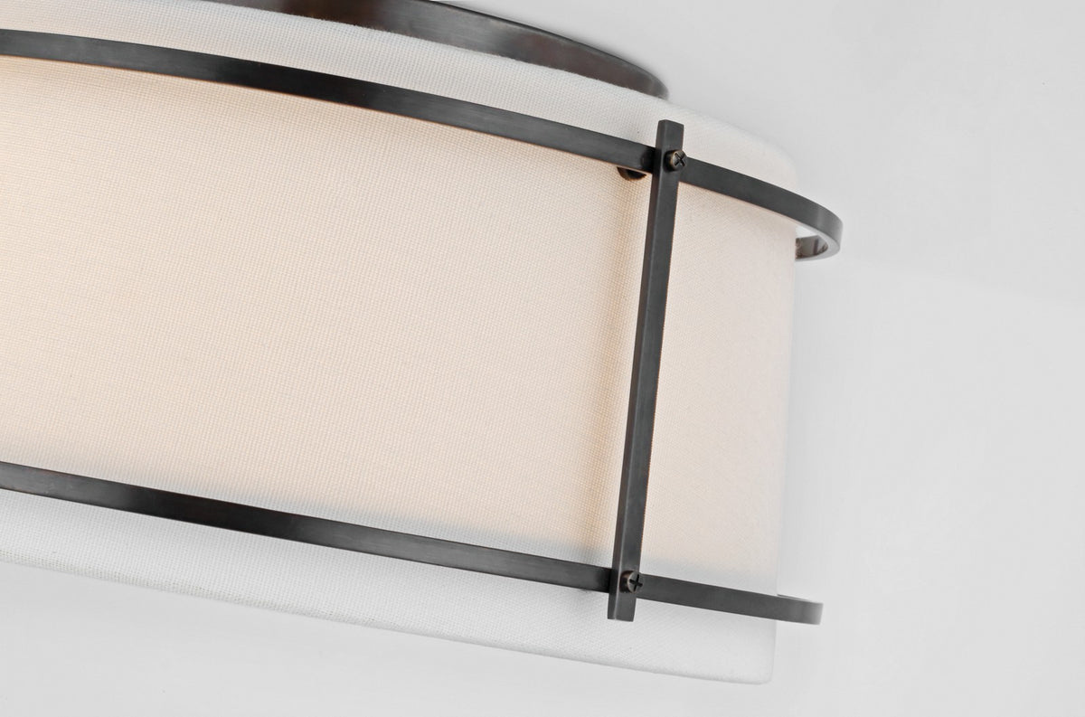 Callaway Small Plafond — Carrier and Company for Visual Comfort & Co. — Bronze with Linen Shade and Frosted Acrylic Diffuser detaljbild