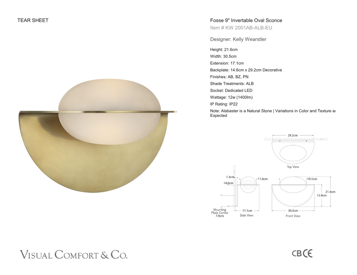 Fosse 9" Invertable Oval Wandlamp — Kelly Wearstler for Visual Comfort & Co. maatschets