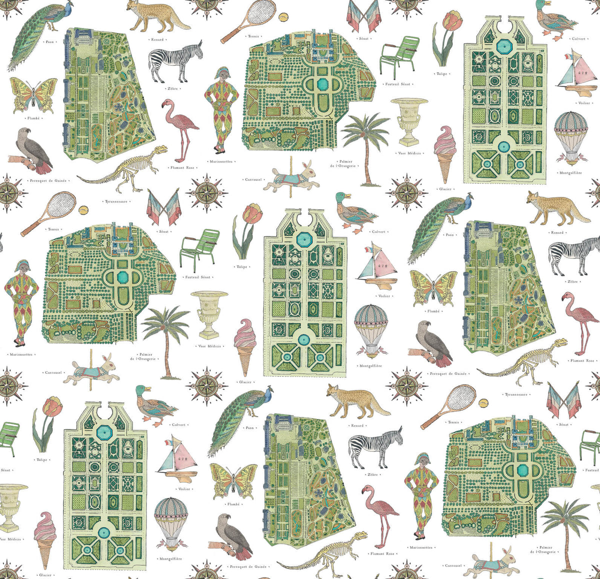 Jardins Parisiens Vert jardin — Pierre Frey Tapete