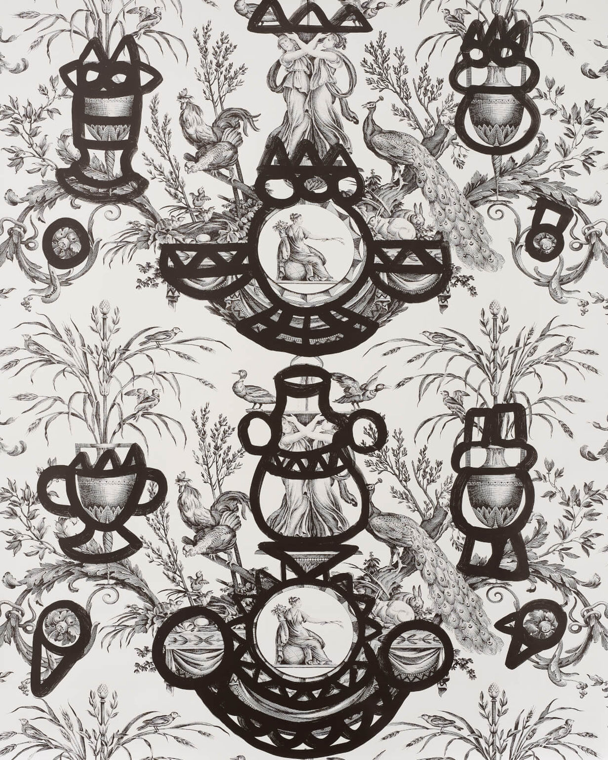 Fontaine et Animaux Barbouillage Behangstaal — Pierre Frey Noir/blanc