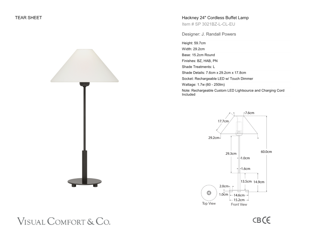 Hackney 24" Cordless Tafellamp — J. Randall Powers for Visual Comfort & Co. maatschets