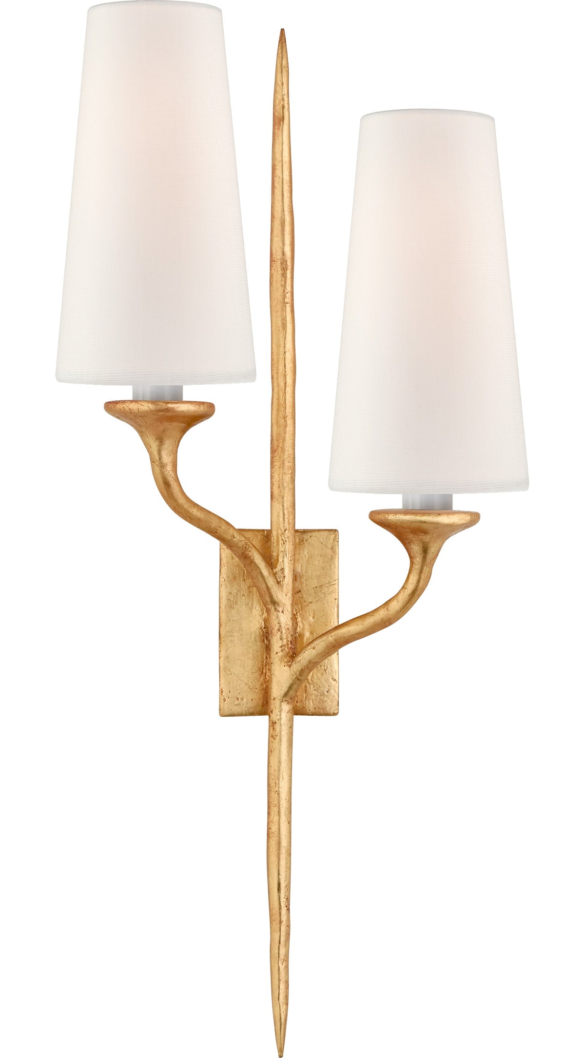 Iberia Double Left Wandleuchte — Julie Neill for Visual Comfort & Co. — Antique Gold Leaf with Linen Shades