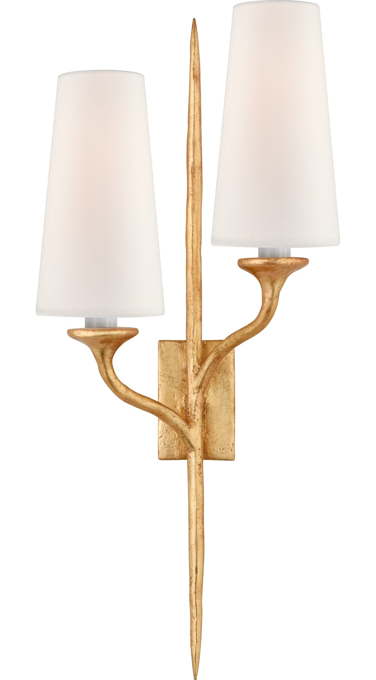 Iberia Double Right -seinävalaisin — Julie Neill for Visual Comfort & Co. — Antique Gold Leaf with Linen Shades