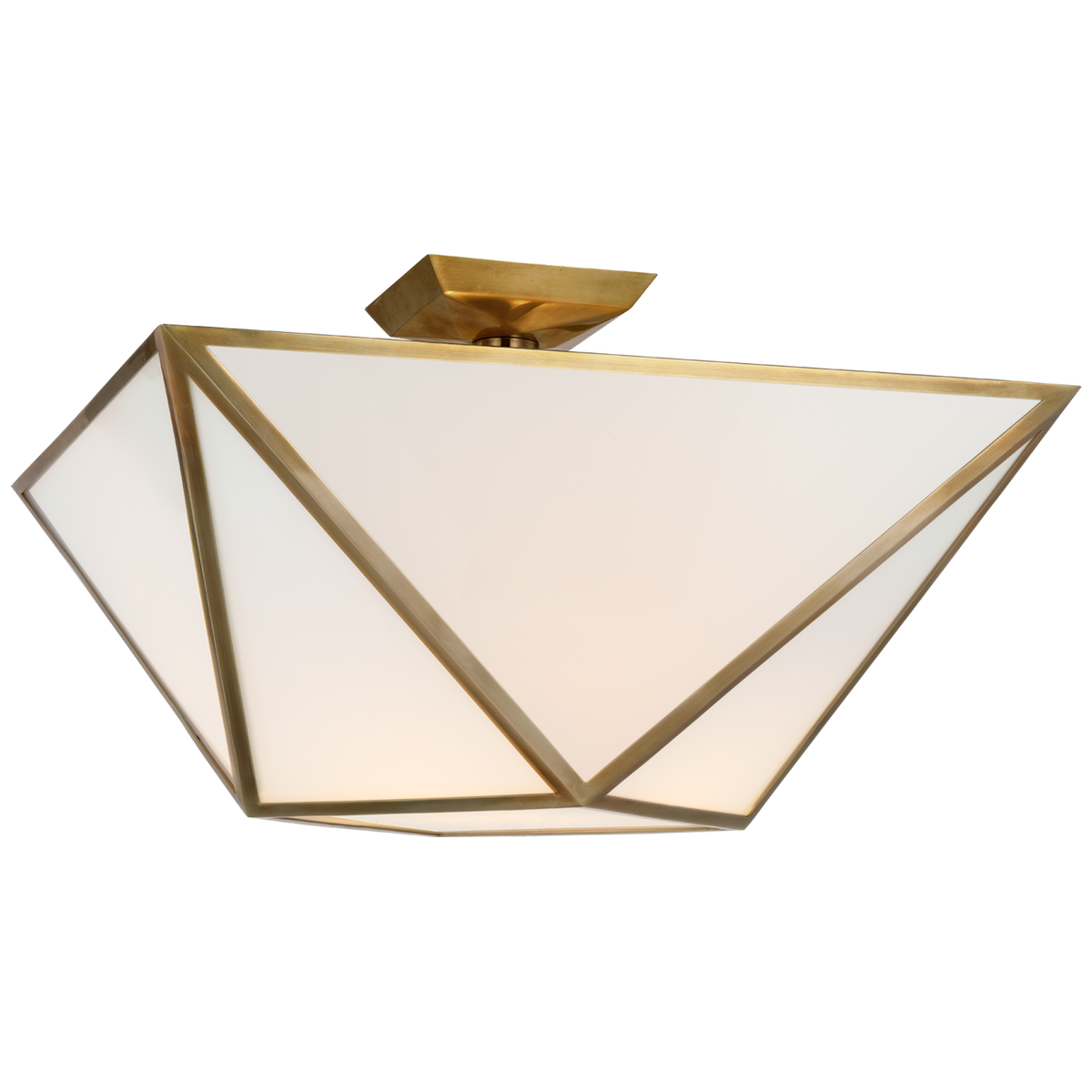Lorino Plafonnière – Hand-Rubbed Antique Brass With White Glass