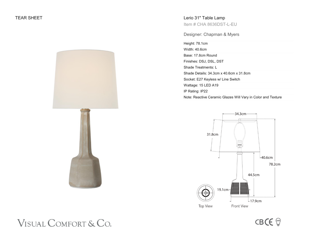 Lerio 31" Tafellamp — Chapman & Myers for Visual Comfort & Co. maatschets