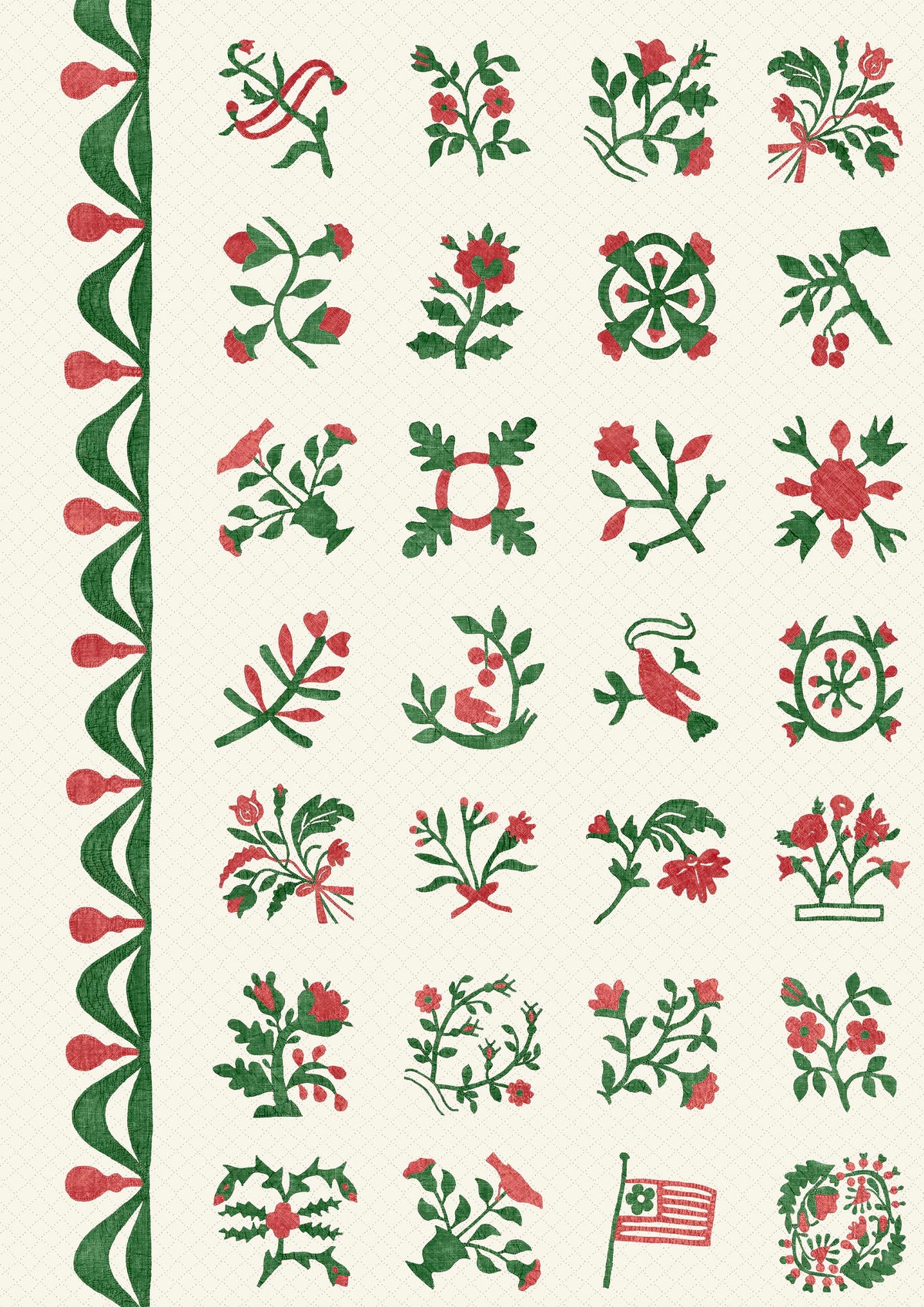 Libertyville Poppy Leaf – närbild — Lewis & Wood tyg