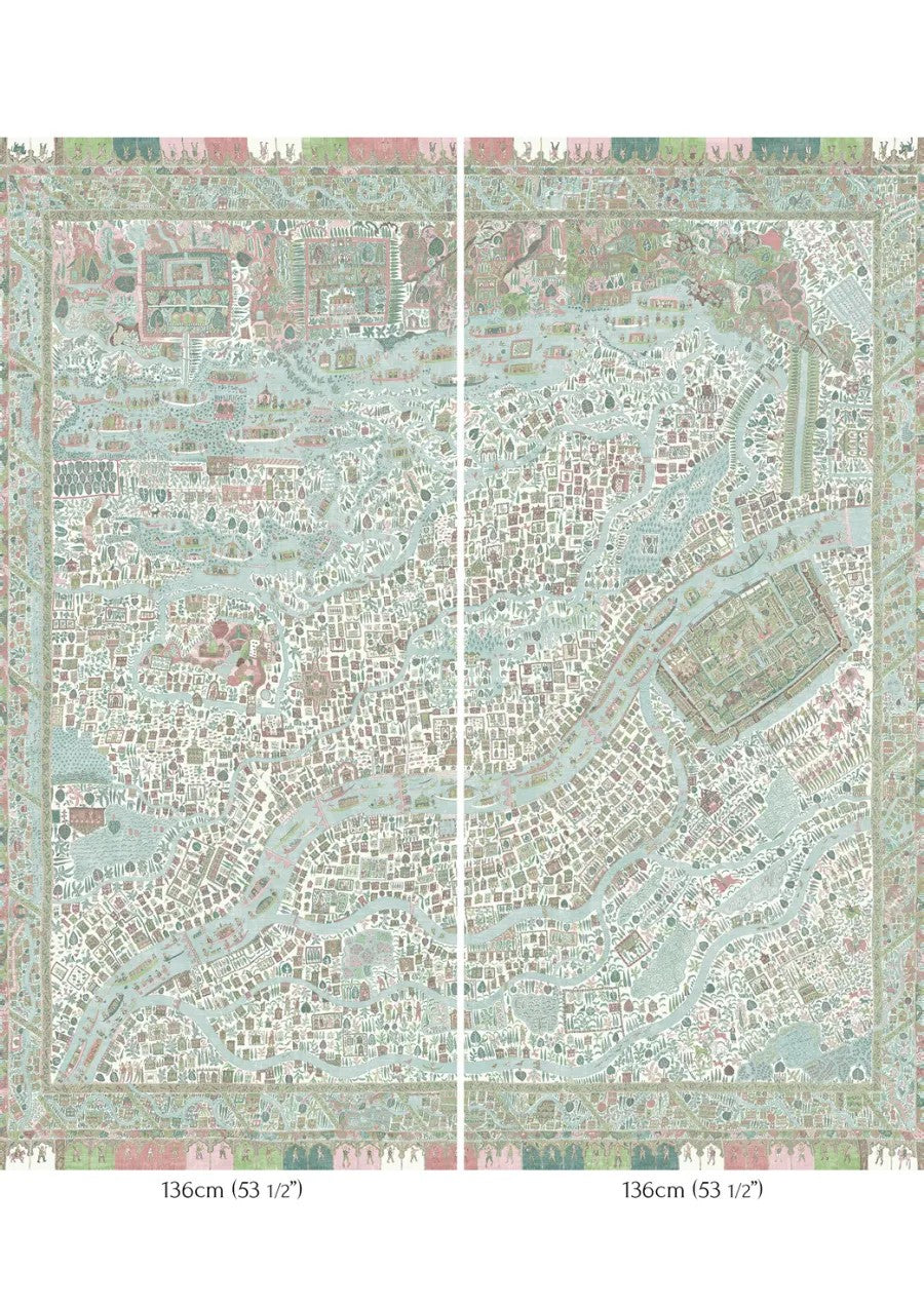 The Map Maxi Pistachio Rose – volle breedte — Lewis & Wood stof