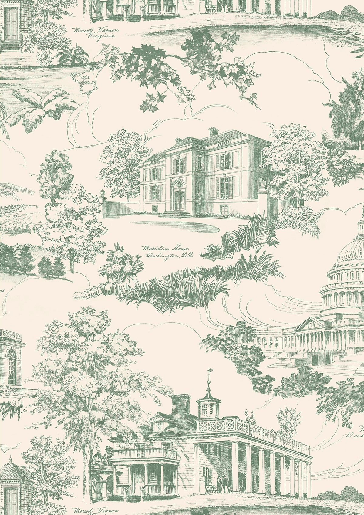Washington Toile Lincoln Green – close-up — Lewis & Wood behang