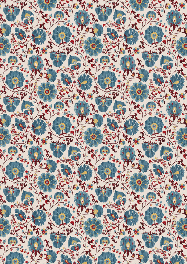 Zarafshan Indigo Cranberry – volle breedte — Lewis & Wood stof