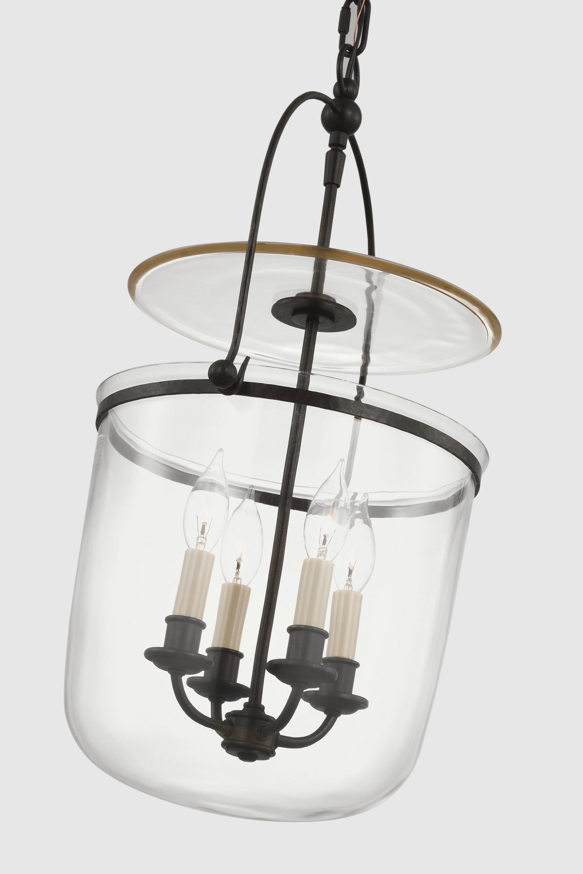 Lorford Small Smoke Bell Lykta — Chapman & Myers for Visual Comfort & Co. — Aged Iron with Antiqued Mercury Glass detaljbild