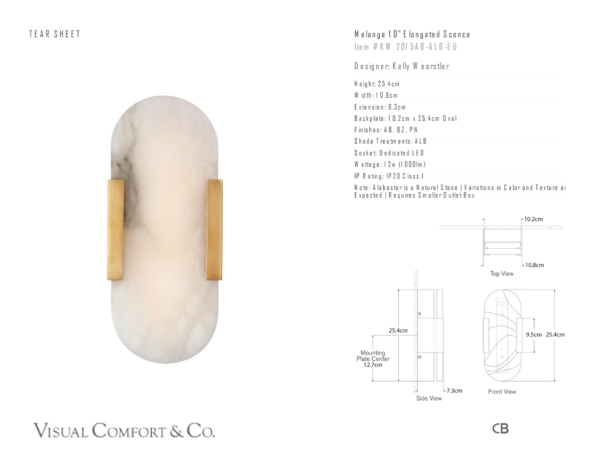 Melange 10" Elongated Wandlamp — Kelly Wearstler for Visual Comfort & Co. maatschets