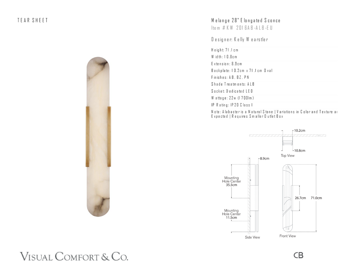 Melange 28" Elongated Wandlamp — Kelly Wearstler for Visual Comfort & Co. maatschets