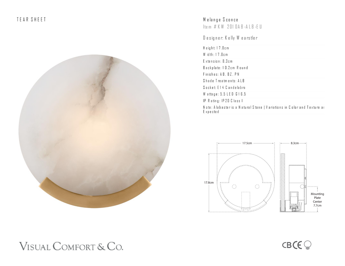 Melange Wandleuchte — Kelly Wearstler for Visual Comfort & Co. Maßskizze