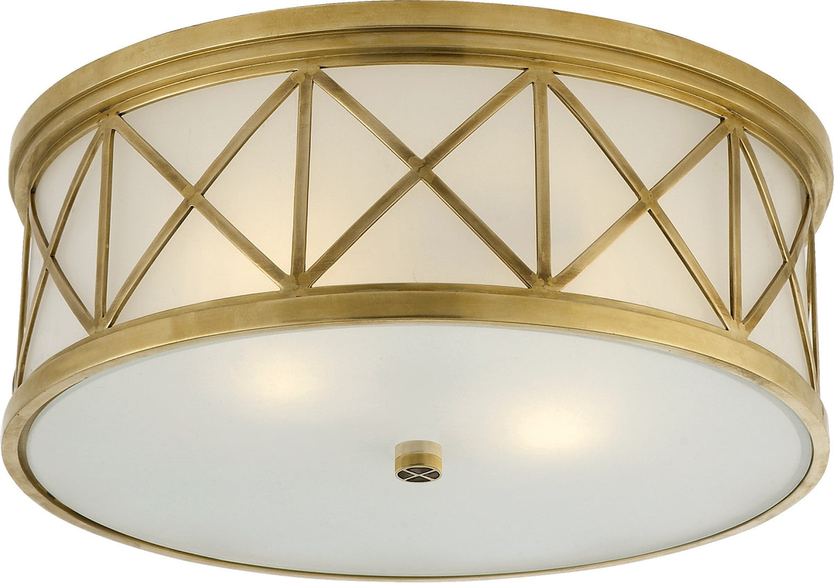 Montpelier Flush Mount Large — Suzanne Kasler for Visual Comfort & Co. — Hand-Rubbed Antique Brass with Frosted Glass