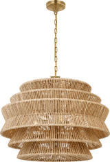 Antigua Medium Drum Kronleuchter — Chapman & Myers for Visual Comfort & Co. — Antique-Burnished Brass and Natural Abaca