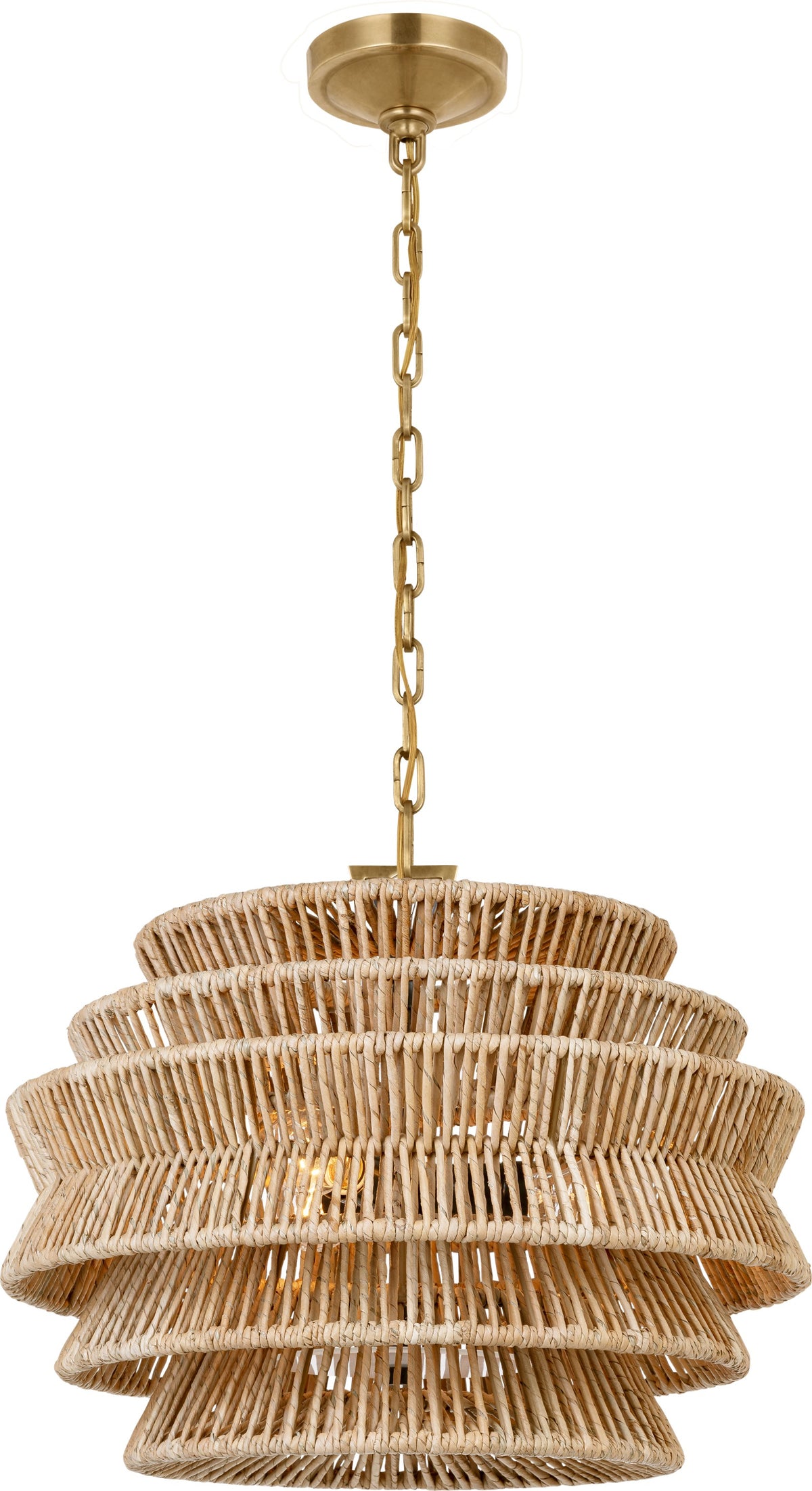Antigua Small Drum Kroonluchter — Chapman & Myers for Visual Comfort & Co. — Antique-Burnished Brass and Natural Abaca