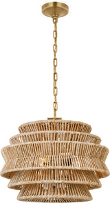Antigua Small Drum Kroonluchter — Chapman & Myers for Visual Comfort & Co. — Antique-Burnished Brass and Natural Abaca