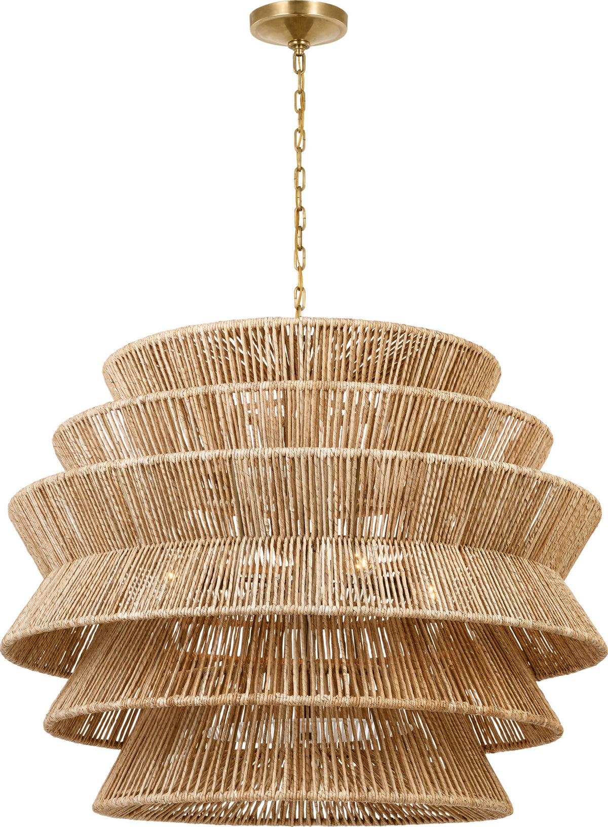Antigua XL Drum Kroonluchter — Chapman & Myers for Visual Comfort & Co. — Antique-Burnished Brass and Natural Abaca