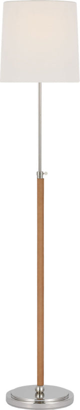 Bryant Wrapped Vloerlamp — Thomas O'Brien for Visual Comfort & Co. — Polished Nickel and Natural Leather with Linen Shade